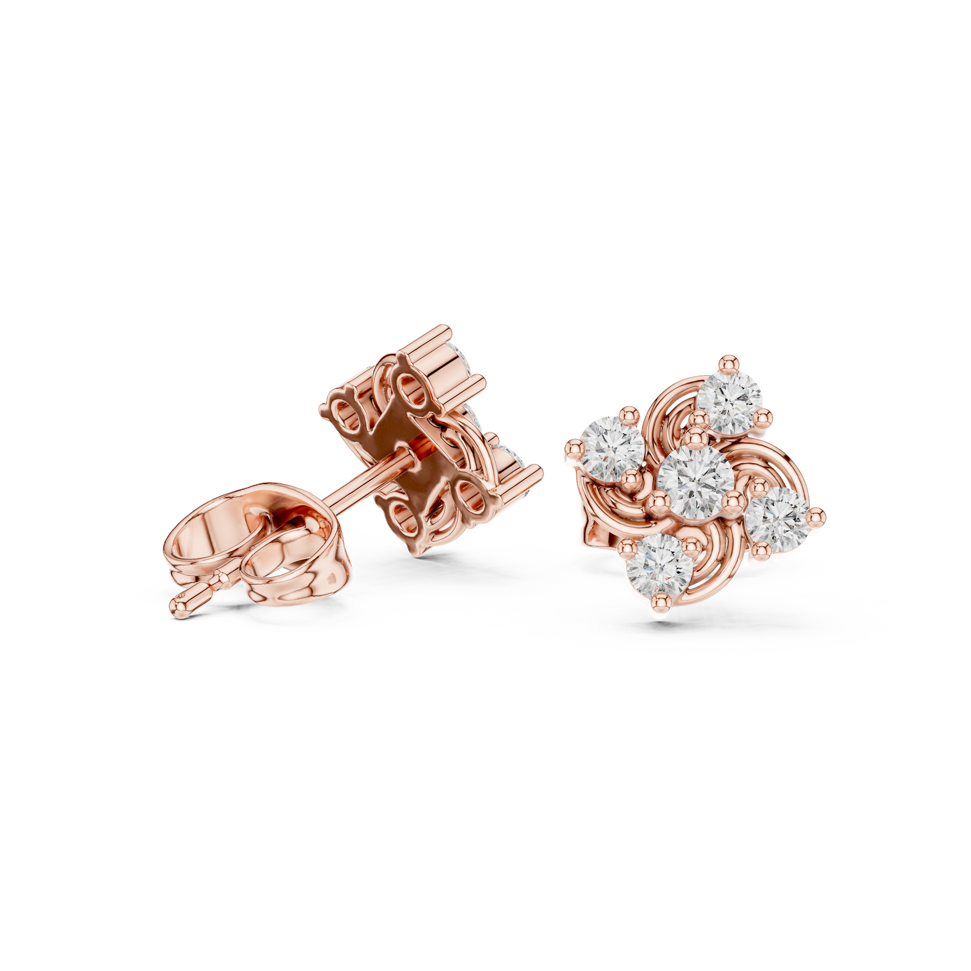 Round Cut Lab Grown Diamond Stud Earrings in Rose Gold