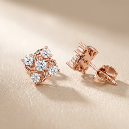 Round Cut Lab Grown Diamond Stud Earrings in Rose Gold