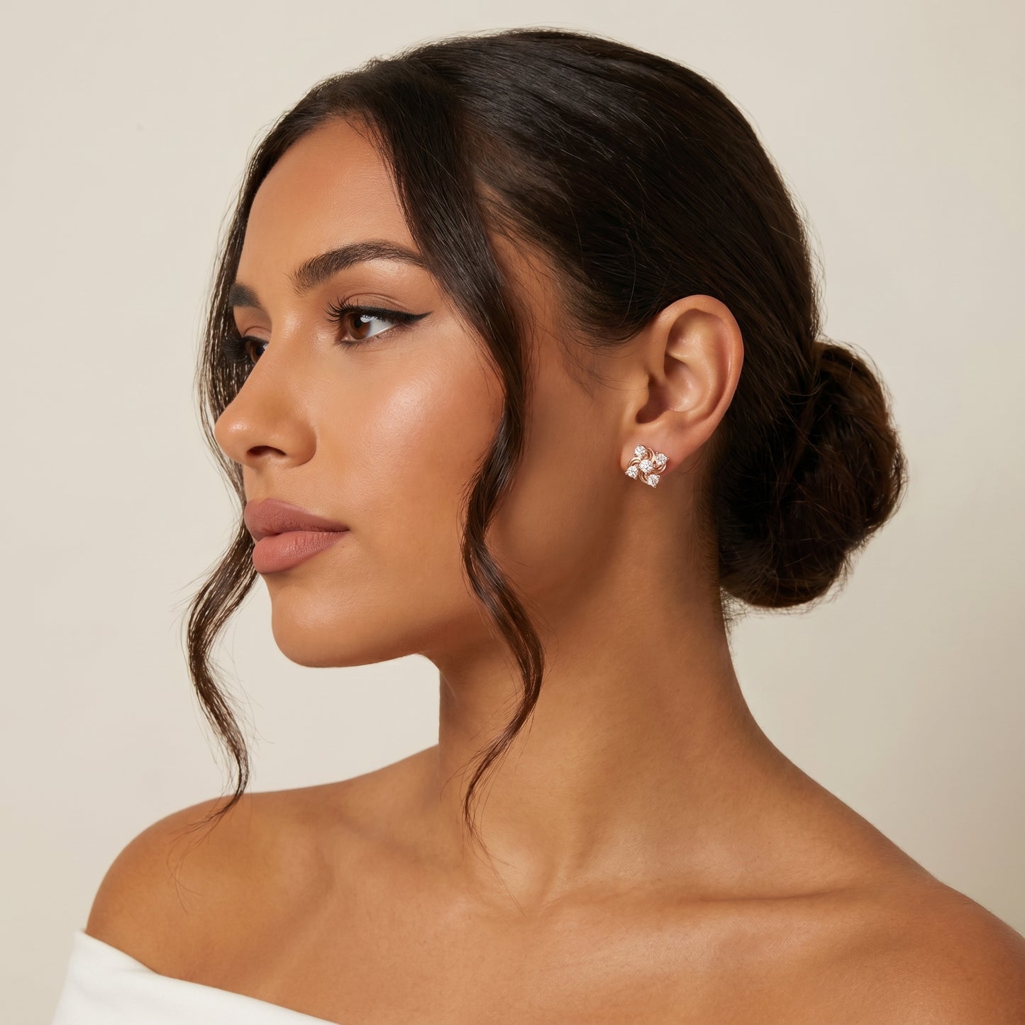 Round Cut Lab Grown Diamond Stud Earrings in Rose Gold