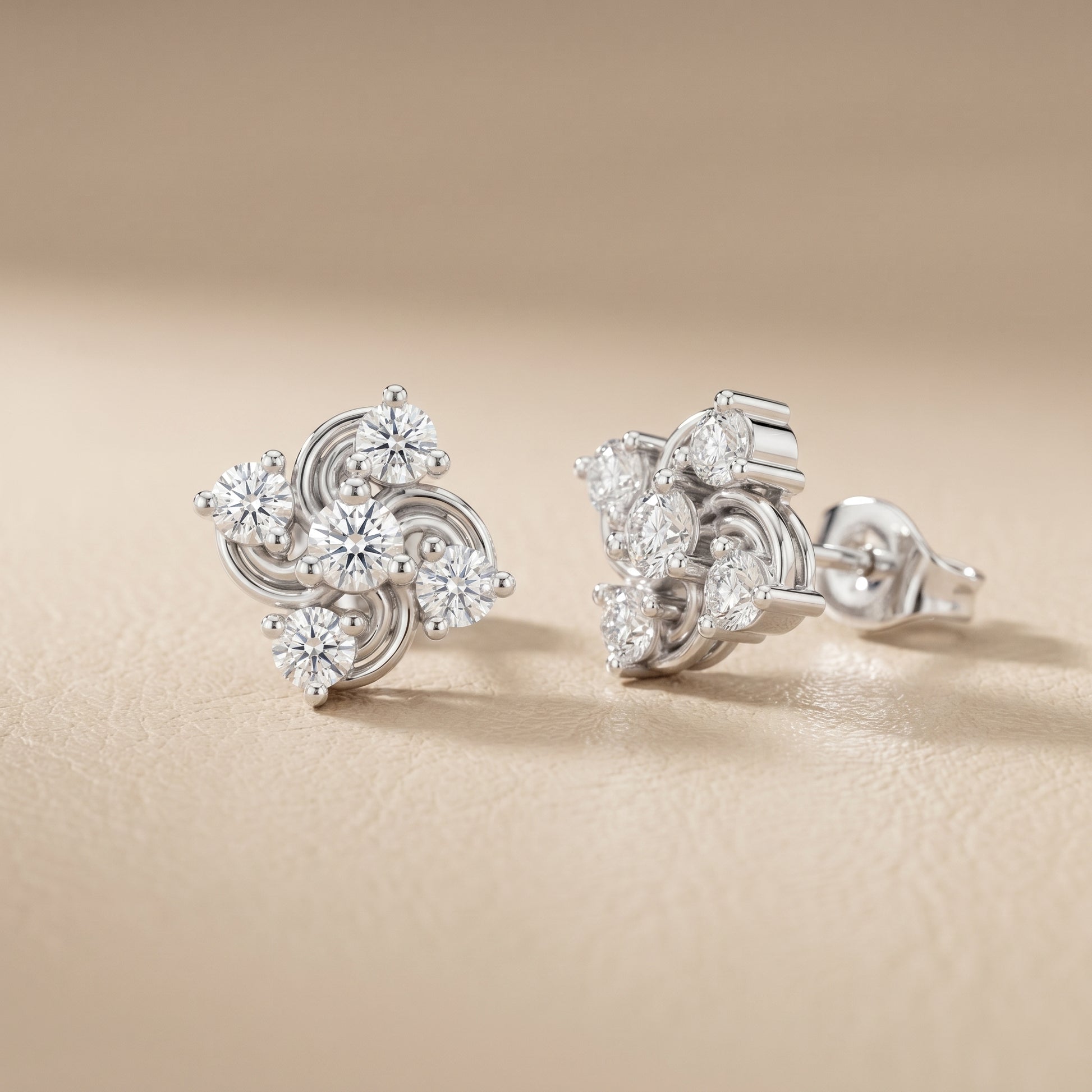 Round Cut Lab Grown Diamond Stud Earrings in Silver