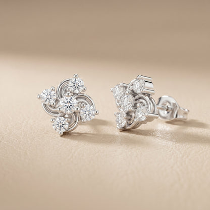 Round Cut Lab Grown Diamond Stud Earrings in Silver
