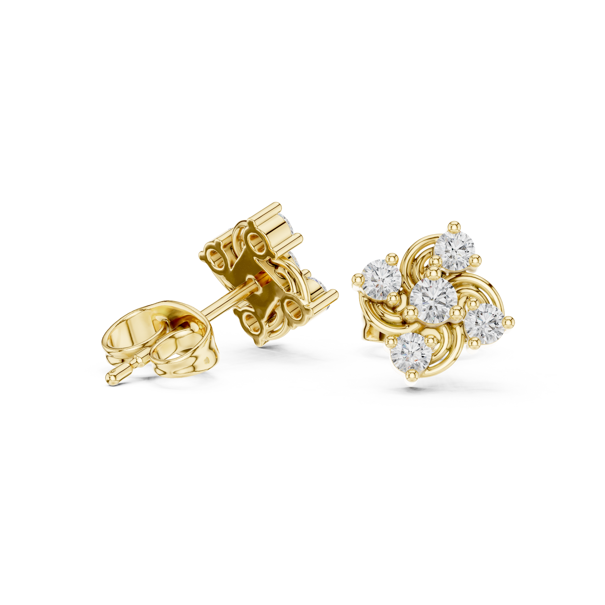 Round Cut Lab Grown Diamond Stud Earrings in Yellow Gold