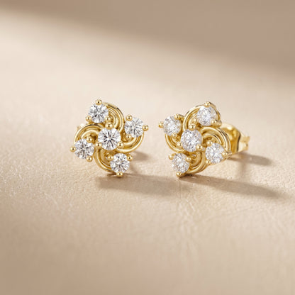 Round Cut Lab Grown Diamond Stud Earrings in Yellow Gold