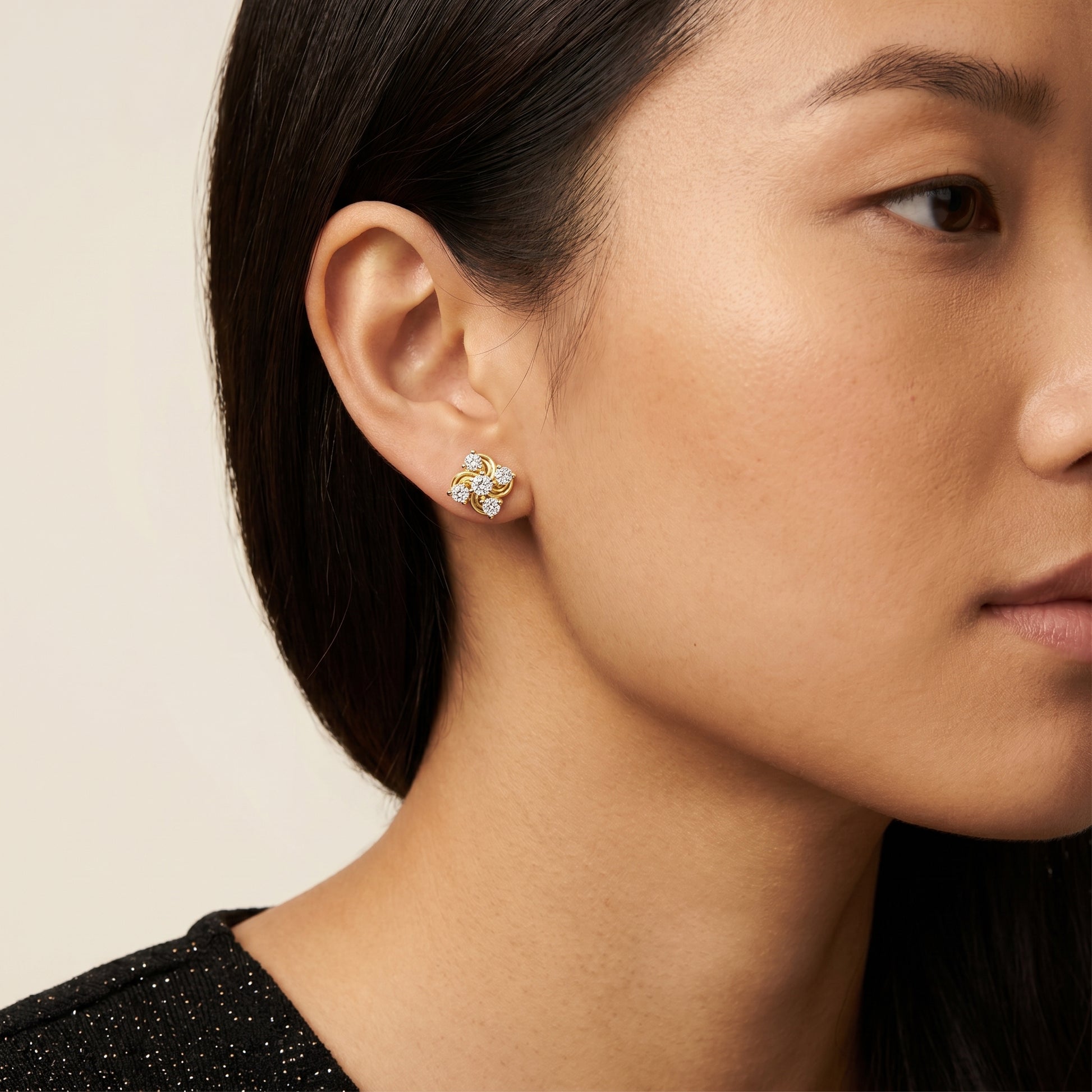 Round Cut Lab Grown Diamond Stud Earrings in Yellow Gold