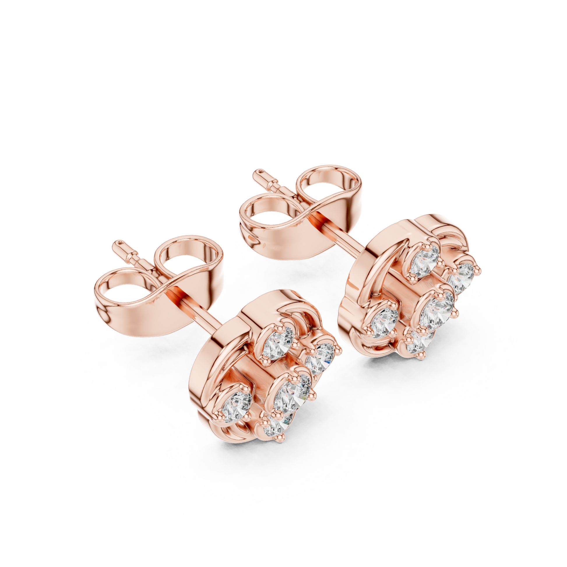 Round Cut Lab Grown Diamond Stud Earrings in Rose Gold