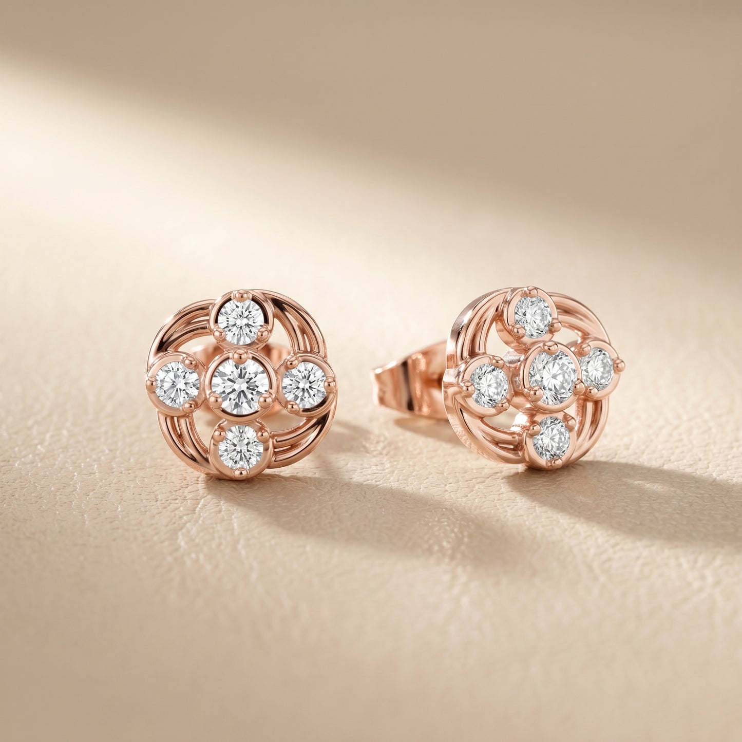 Round Cut Lab Grown Diamond Stud Earrings in Rose Gold