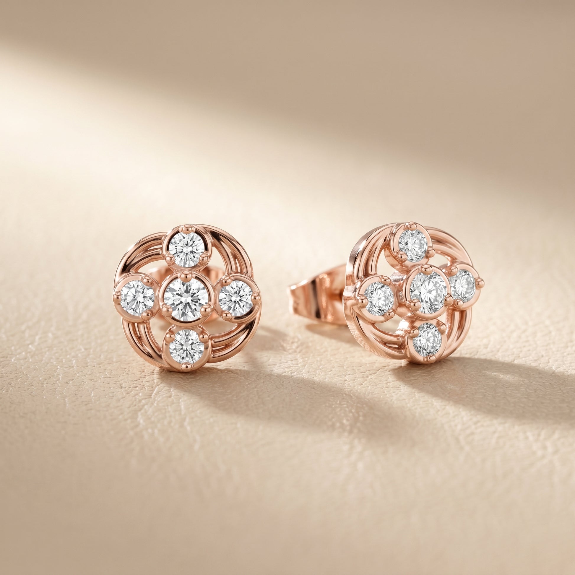 Round Cut Lab Grown Diamond Stud Earrings in Rose Gold