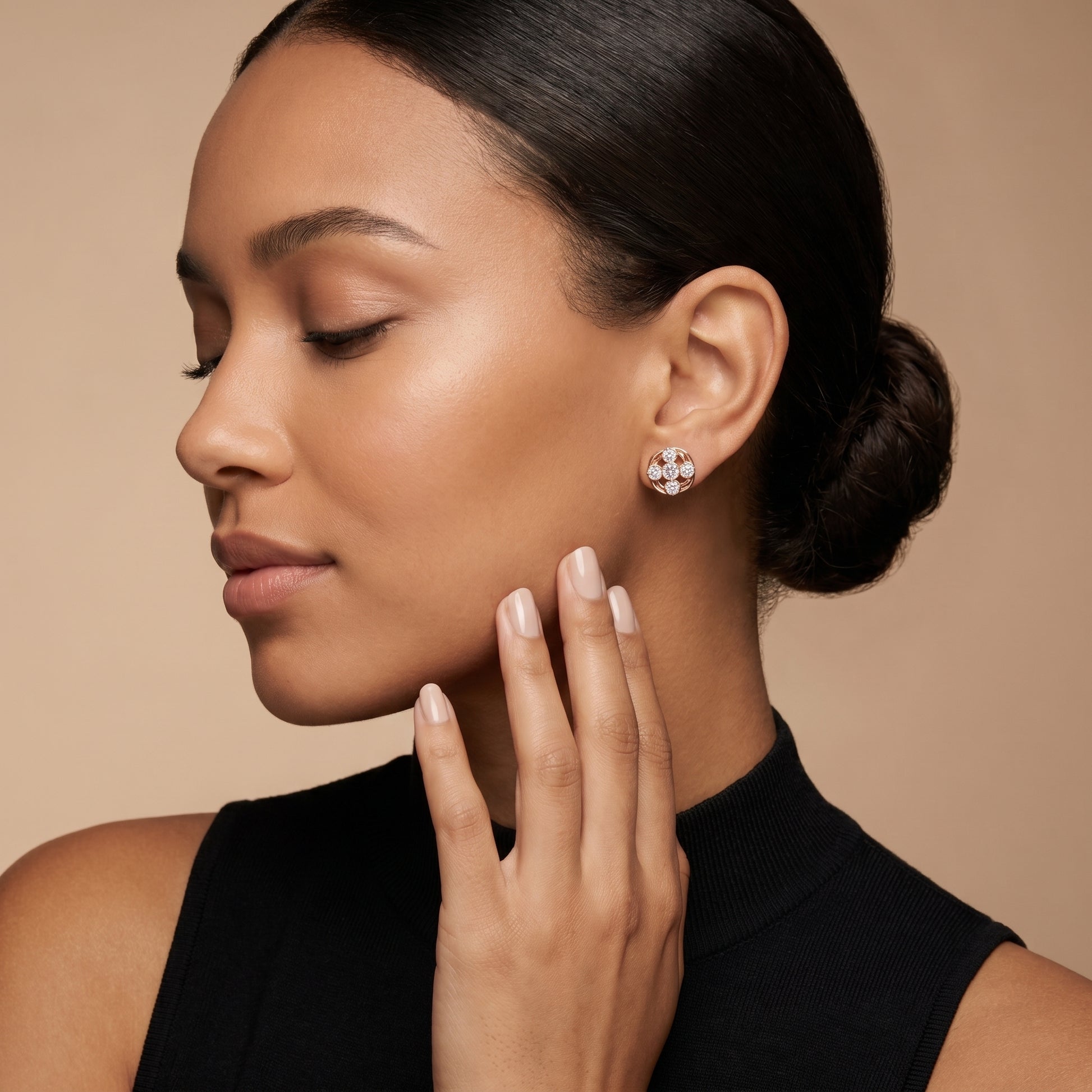 Round Cut Lab Grown Diamond Stud Earrings in Rose Gold
