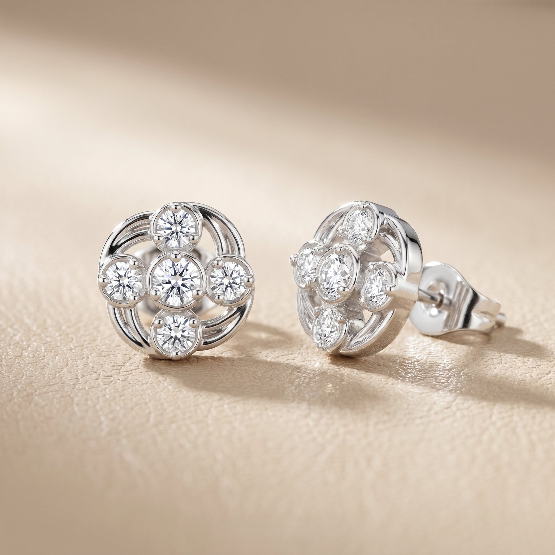Round Cut Lab Grown Diamond Stud Earrings in Platinum