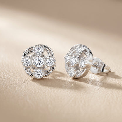 Round Cut Lab Grown Diamond Stud Earrings in Silver