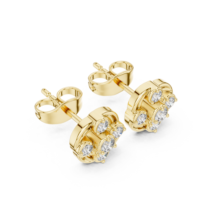 Round Cut Lab Grown Diamond Stud Earrings in Yellow Gold