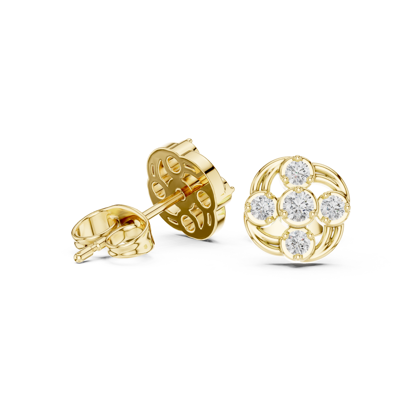 Round Cut Lab Grown Diamond Stud Earrings in Yellow Gold