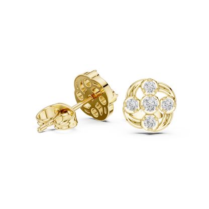 Round Cut Lab Grown Diamond Stud Earrings in Yellow Gold
