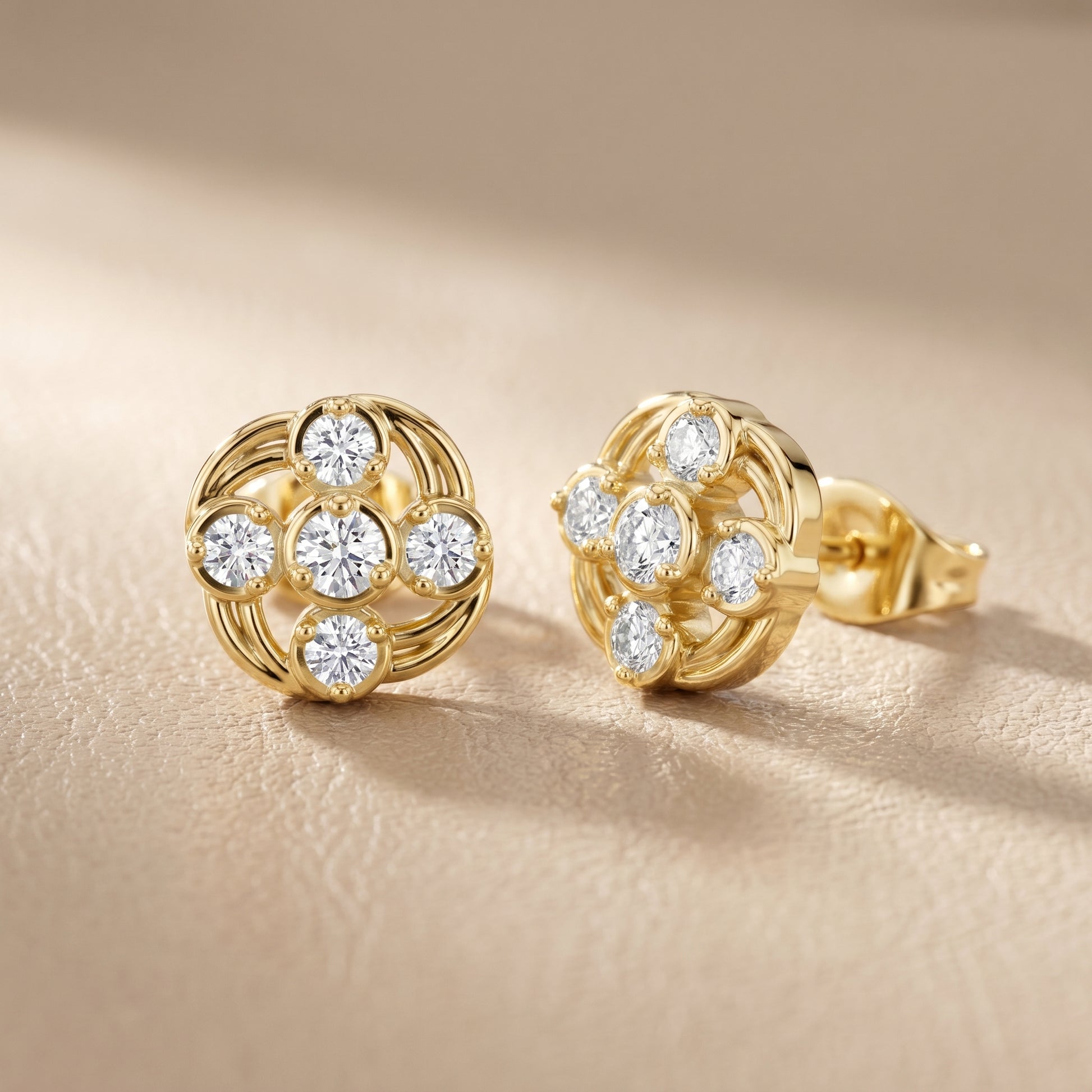 Round Cut Lab Grown Diamond Stud Earrings in Yellow Gold