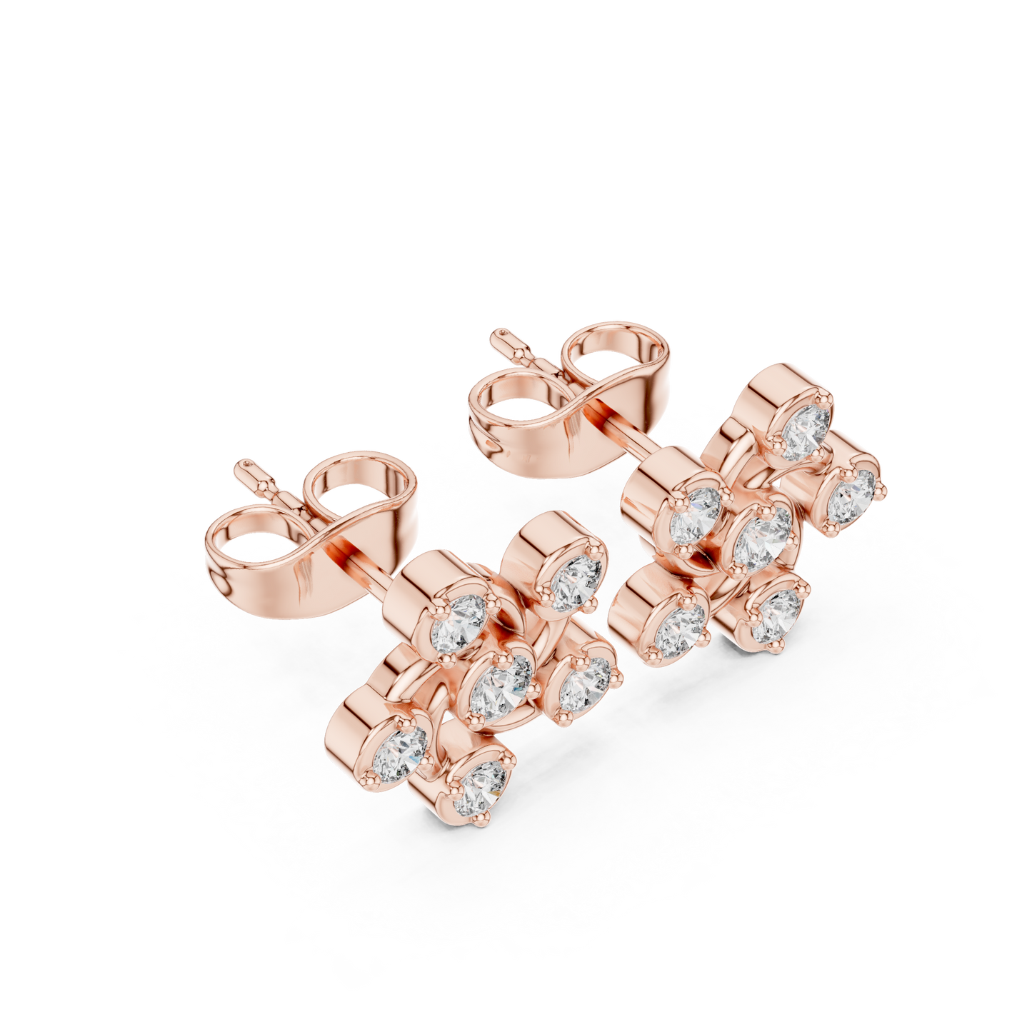 Celestia Pinwheel Round Diamond Stud Earrings in Rose Gold - Round Cut Lab Diamond Rose Gold Ring