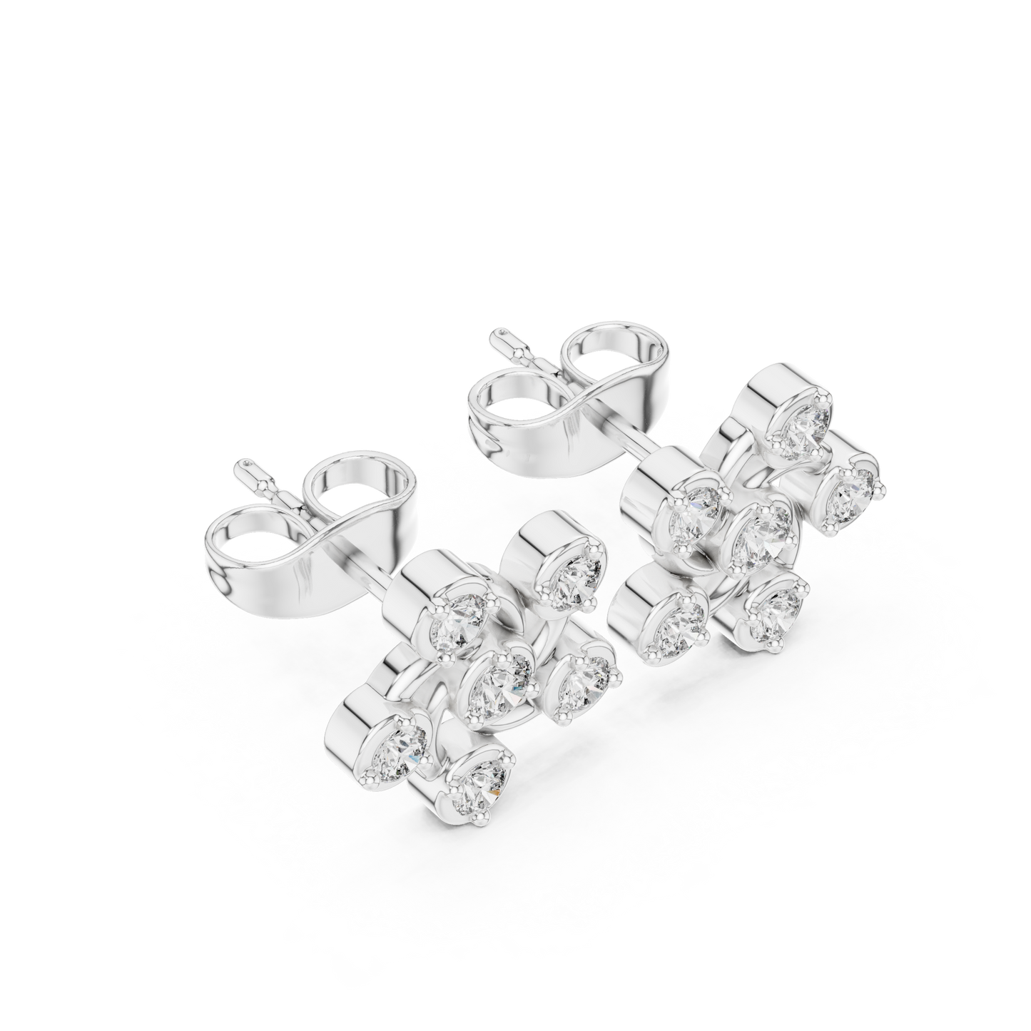 Celestia Pinwheel Round Diamond Stud Earrings in White Gold - Round Cut Lab Diamond White Gold Ring