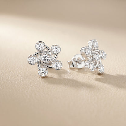 Celestia Pinwheel Round Diamond Stud Earrings in White Gold - Round Cut Lab Diamond White Gold Ring