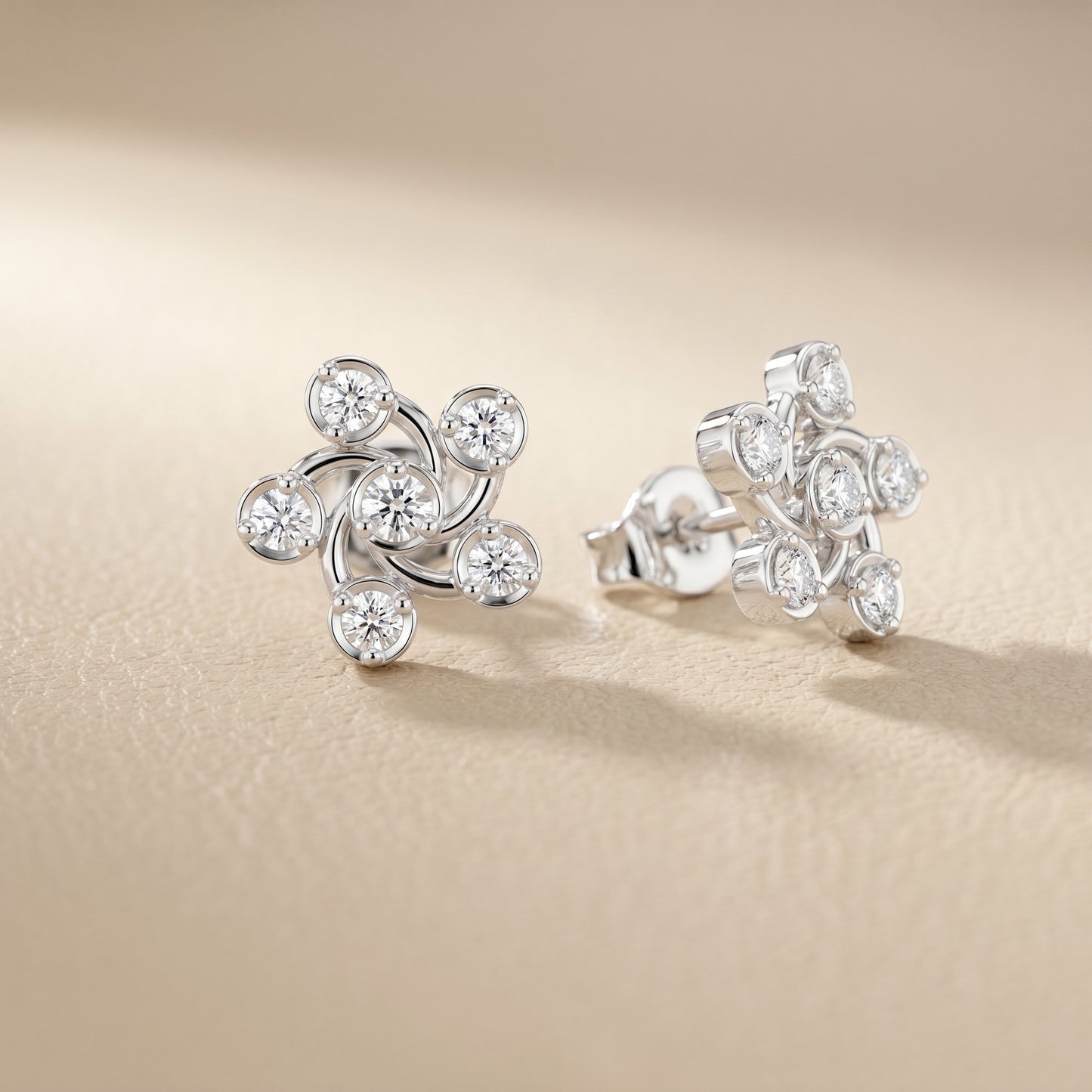 Celestia Pinwheel Round Diamond Stud Earrings in Platinum - Round Cut Lab Diamond Platinum Ring