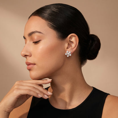 Celestia Pinwheel Round Diamond Stud Earrings in White Gold - Round Cut Lab Diamond White Gold Ring