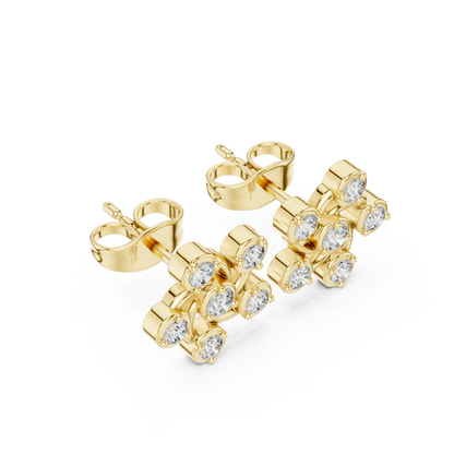 Celestia Pinwheel Round Diamond Stud Earrings in Yellow Gold - Round Cut Lab Diamond Yellow Gold Ring