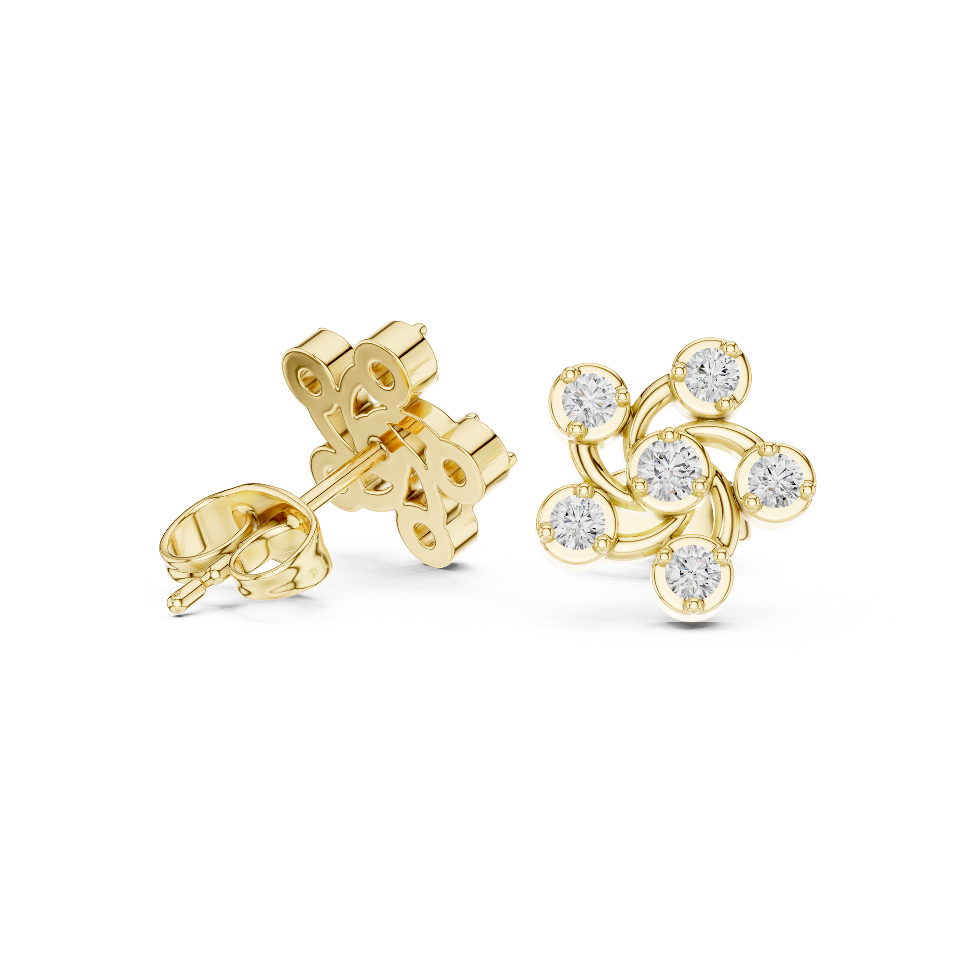 Celestia Pinwheel Round Diamond Stud Earrings in Yellow Gold - Round Cut Lab Diamond Yellow Gold Ring
