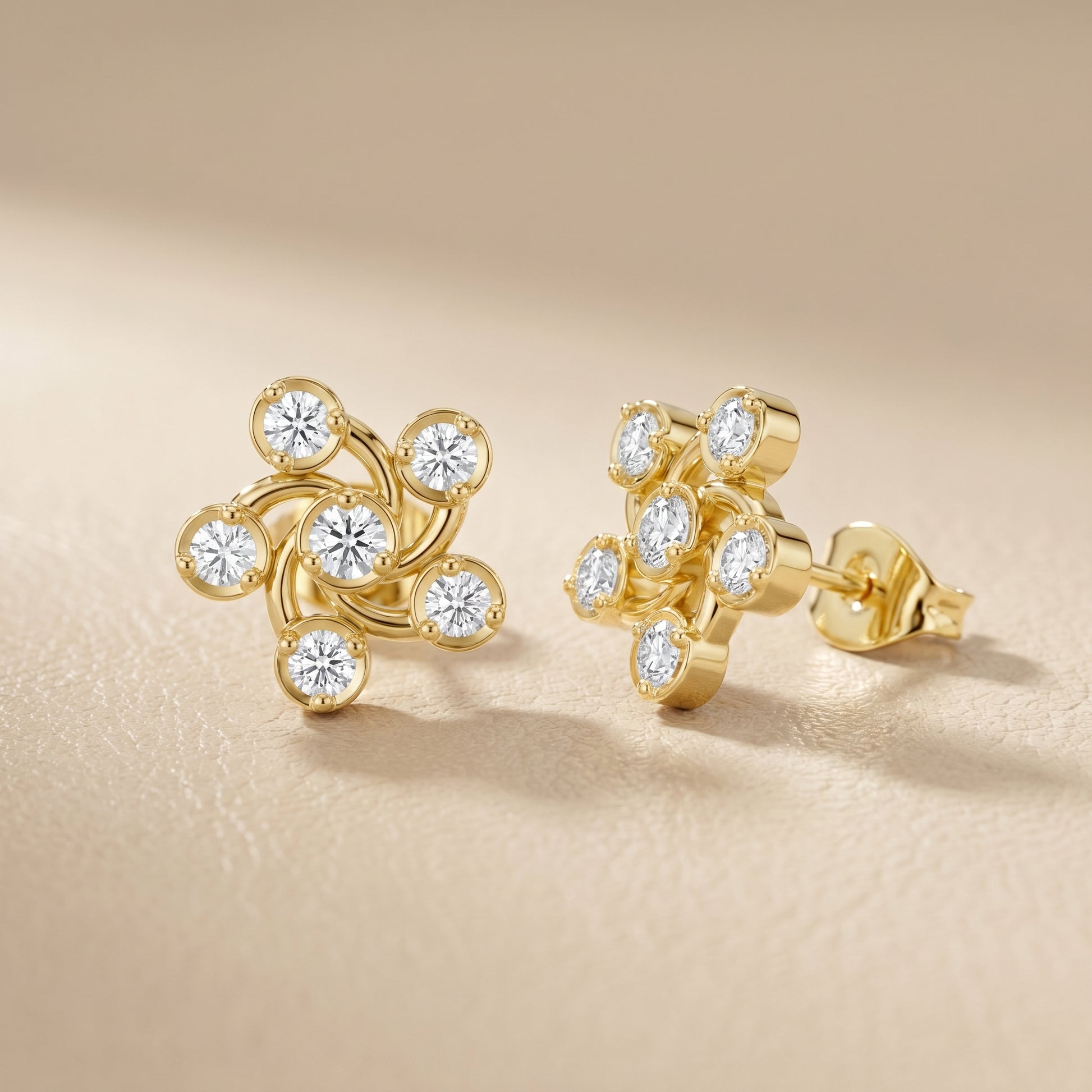 Celestia Pinwheel Round Diamond Stud Earrings in Yellow Gold - Round Cut Lab Diamond Yellow Gold Ring