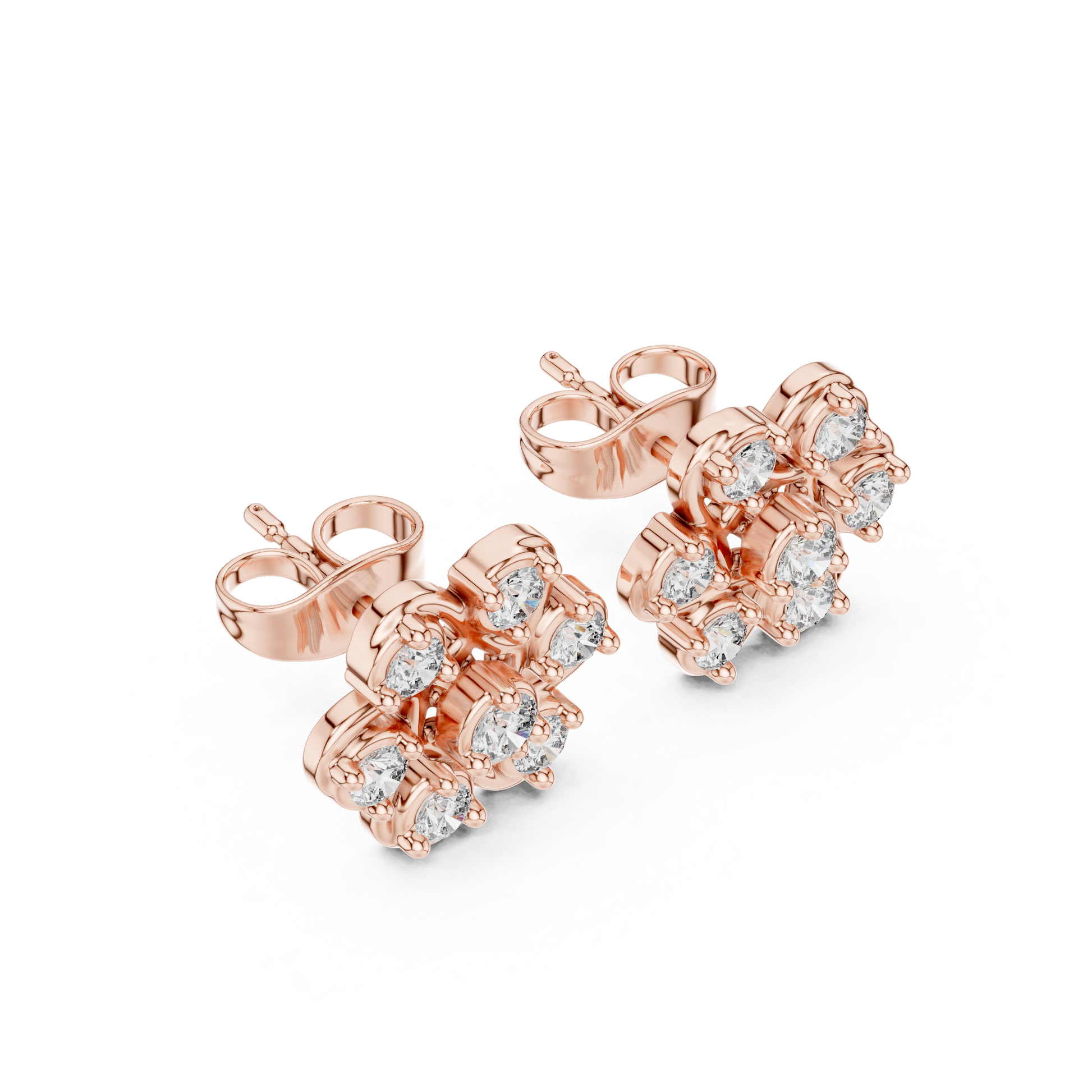 Fleur Royale Round Diamond Stud Earrings in Rose Gold - Round Cut Lab Diamond Rose Gold Ring