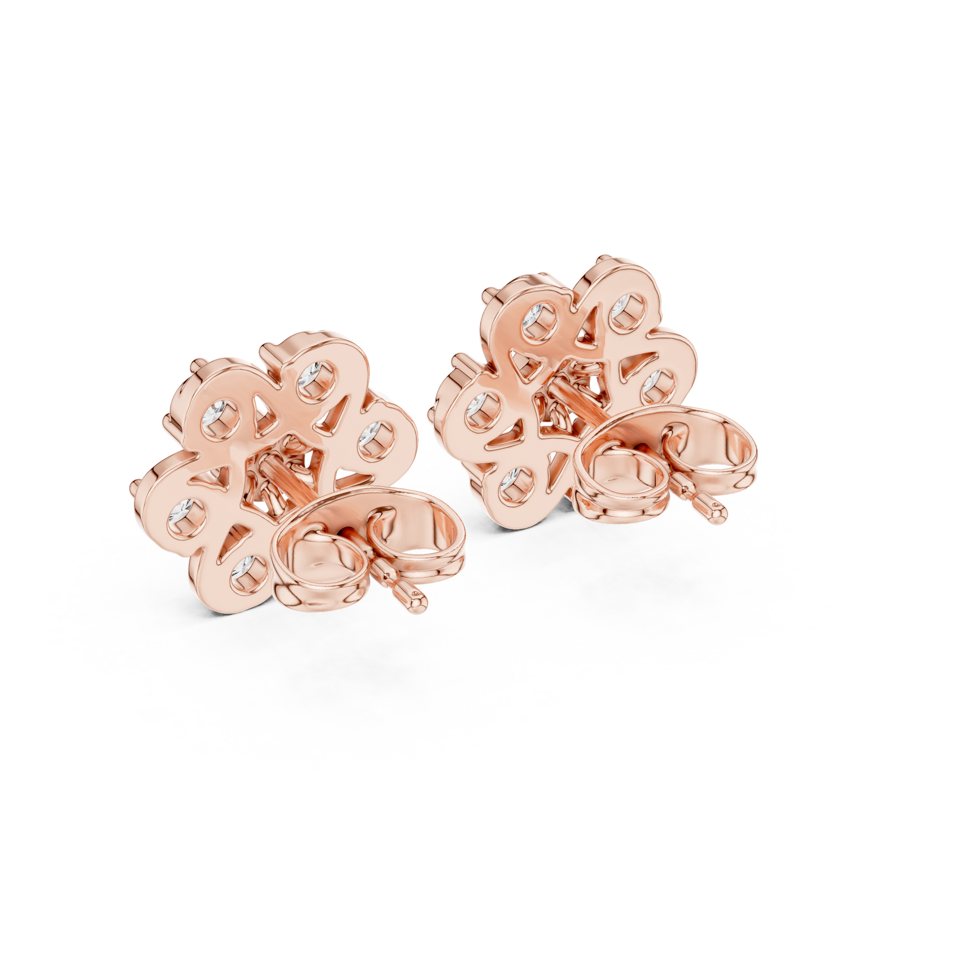 Fleur Royale Round Diamond Stud Earrings in Rose Gold - Round Cut Lab Diamond Rose Gold Ring