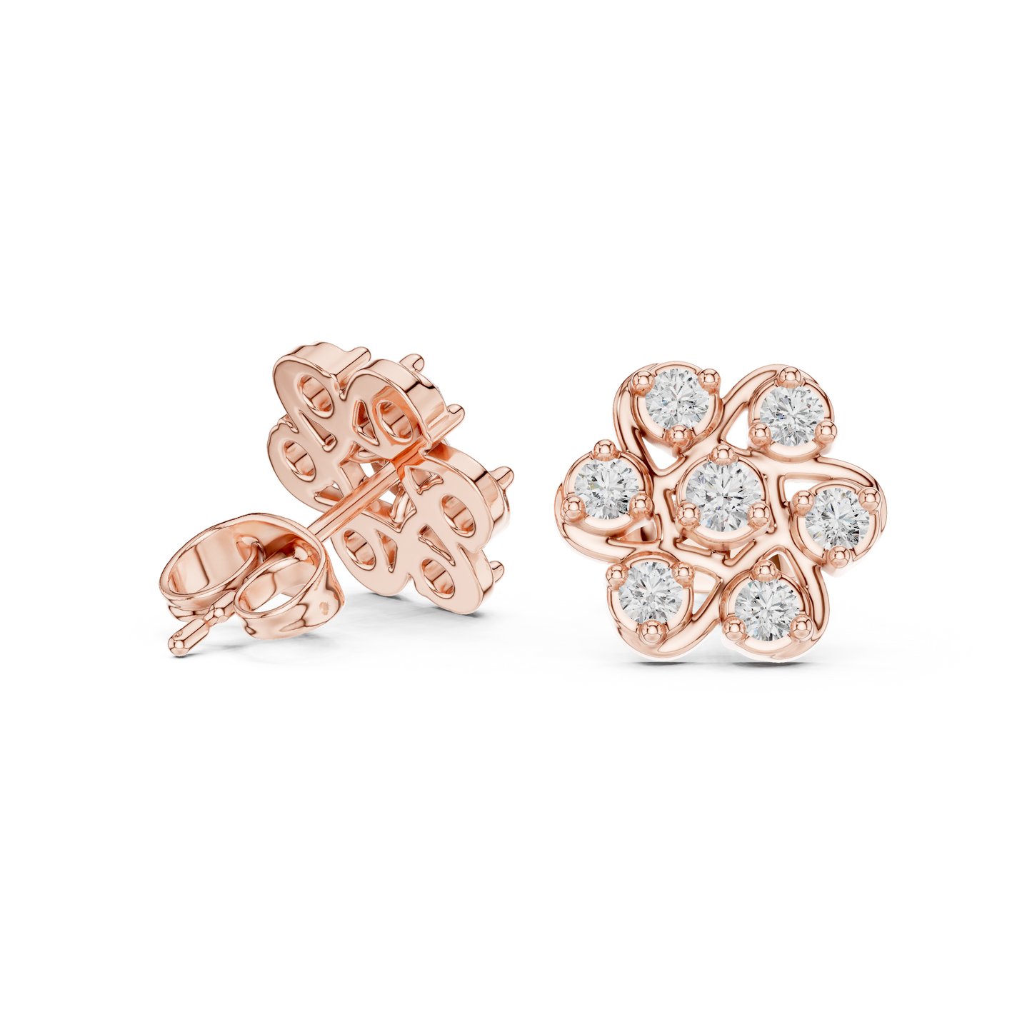 Fleur Royale Round Diamond Stud Earrings in Rose Gold - Round Cut Lab Diamond Rose Gold Ring