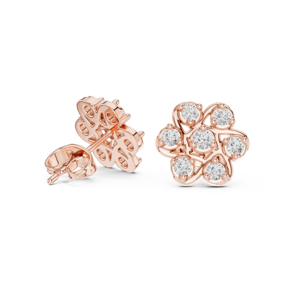 Fleur Royale Round Diamond Stud Earrings in Rose Gold - Round Cut Lab Diamond Rose Gold Ring