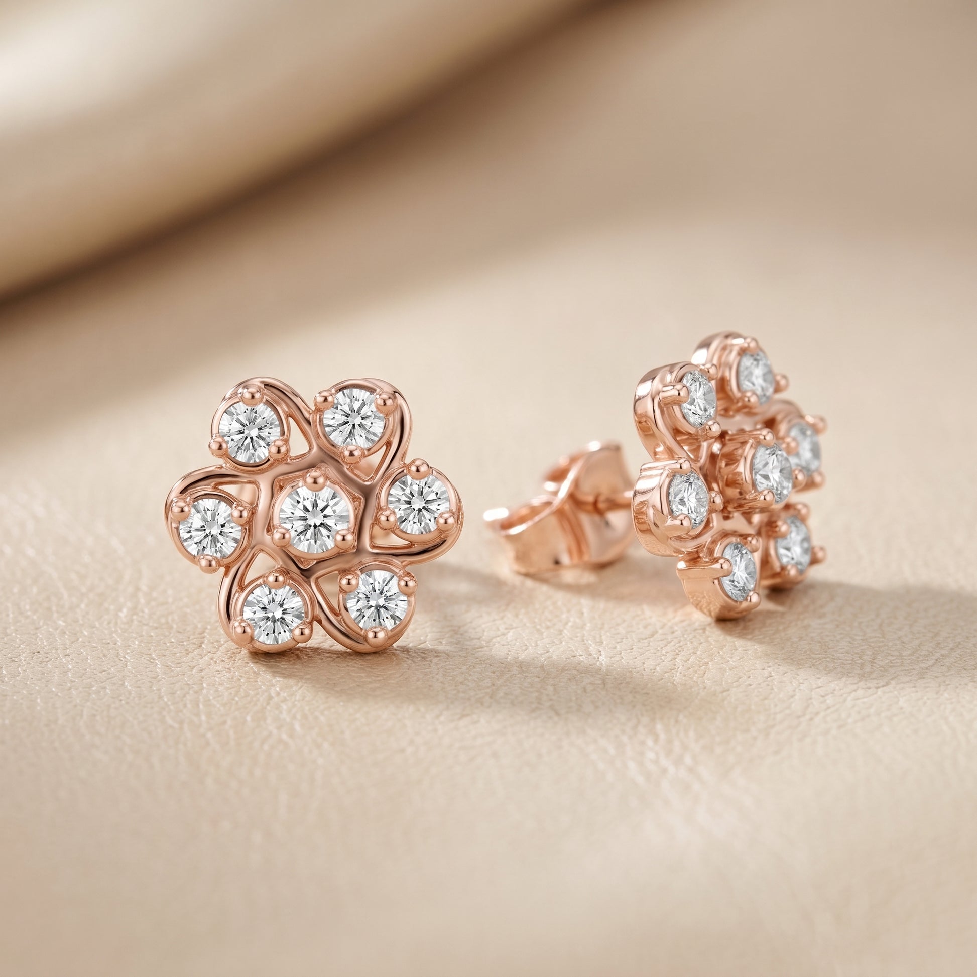 Fleur Royale Round Diamond Stud Earrings in Rose Gold - Round Cut Lab Diamond Rose Gold Ring