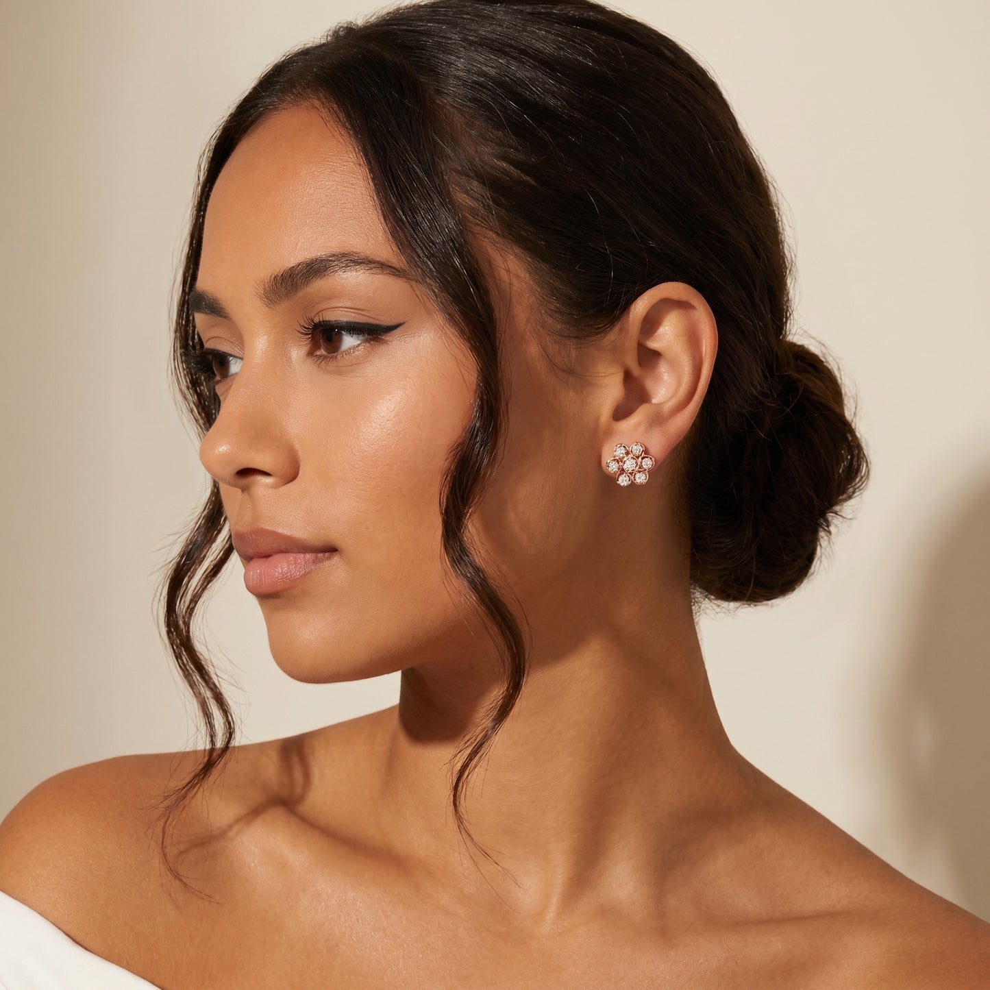 Fleur Royale Round Diamond Stud Earrings in Rose Gold - Round Cut Lab Diamond Rose Gold Ring