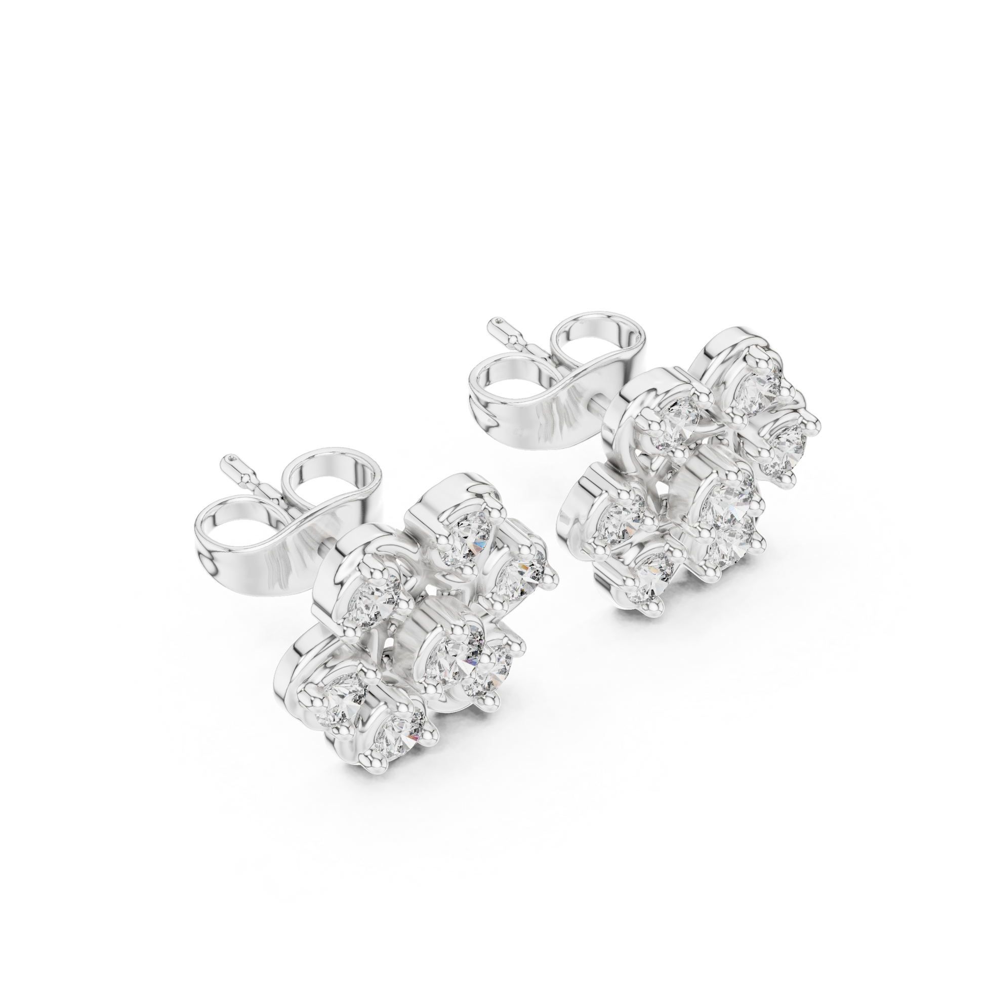 Fleur Royale Round Diamond Stud Earrings in White Gold - Round Cut Lab Diamond White Gold Ring