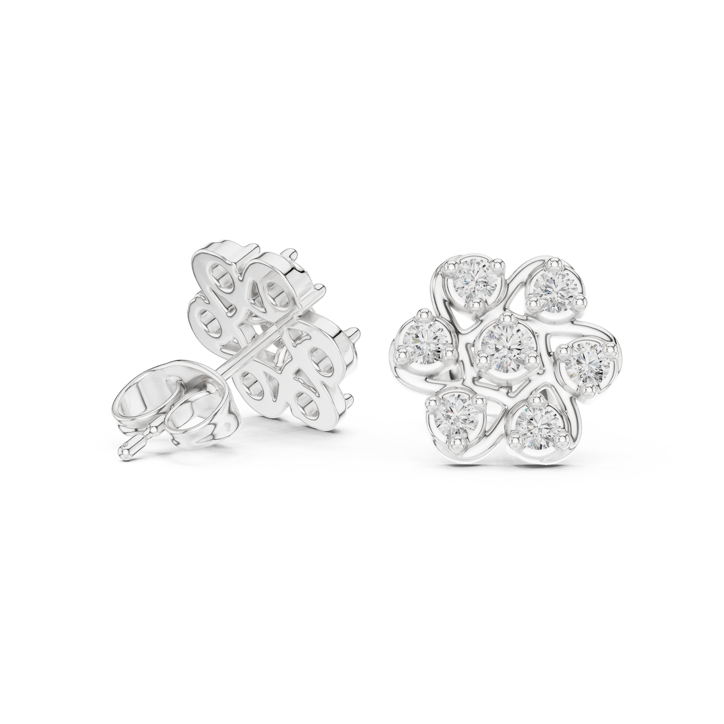 Fleur Royale Round Diamond Stud Earrings in Silver - Round Cut Lab Diamond Silver Ring