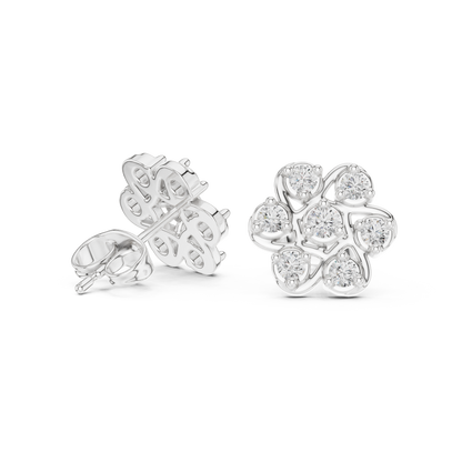 Fleur Royale Round Diamond Stud Earrings in Silver - Round Cut Lab Diamond Silver Ring