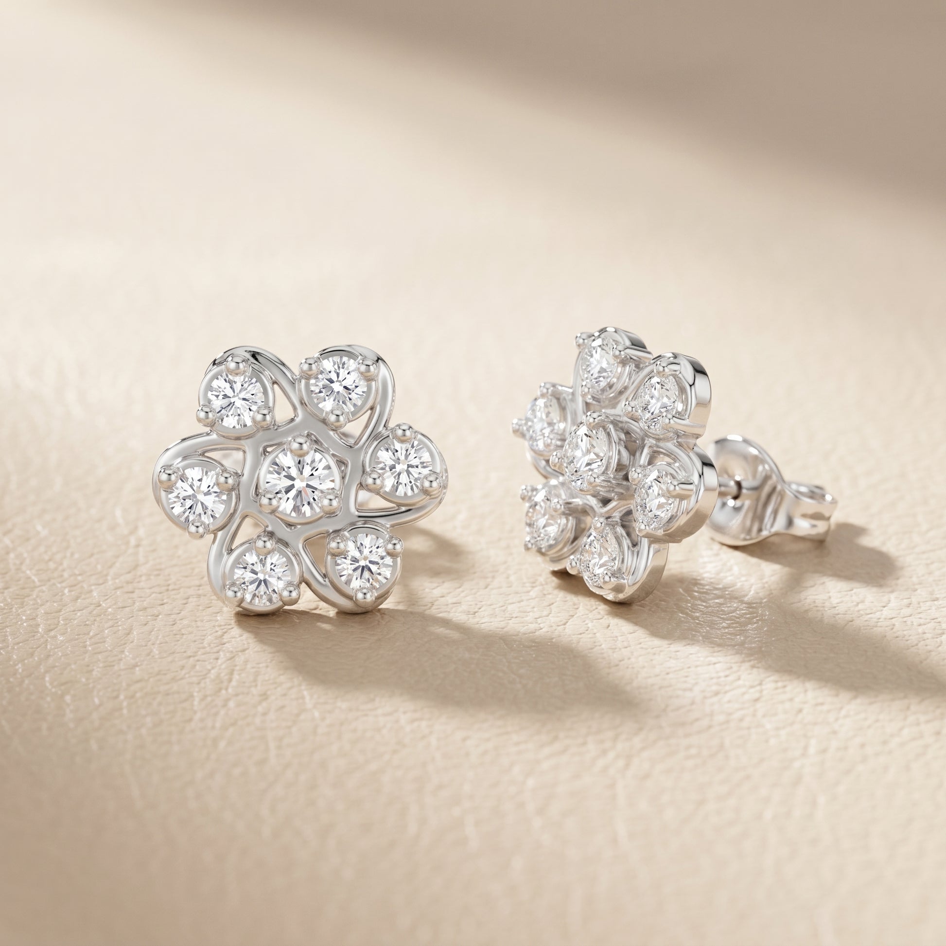 Fleur Royale Round Diamond Stud Earrings in Platinum - Round Cut Lab Diamond Platinum Ring