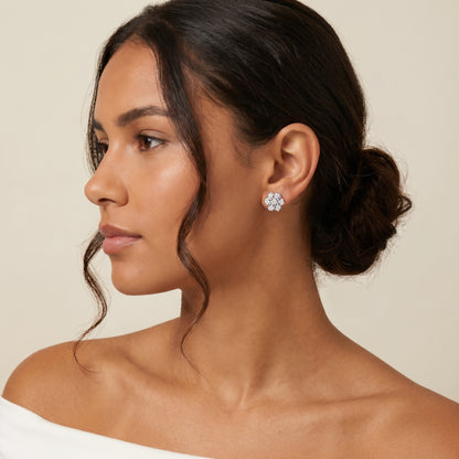 Fleur Royale Round Diamond Stud Earrings in White Gold - Round Cut Lab Diamond White Gold Ring