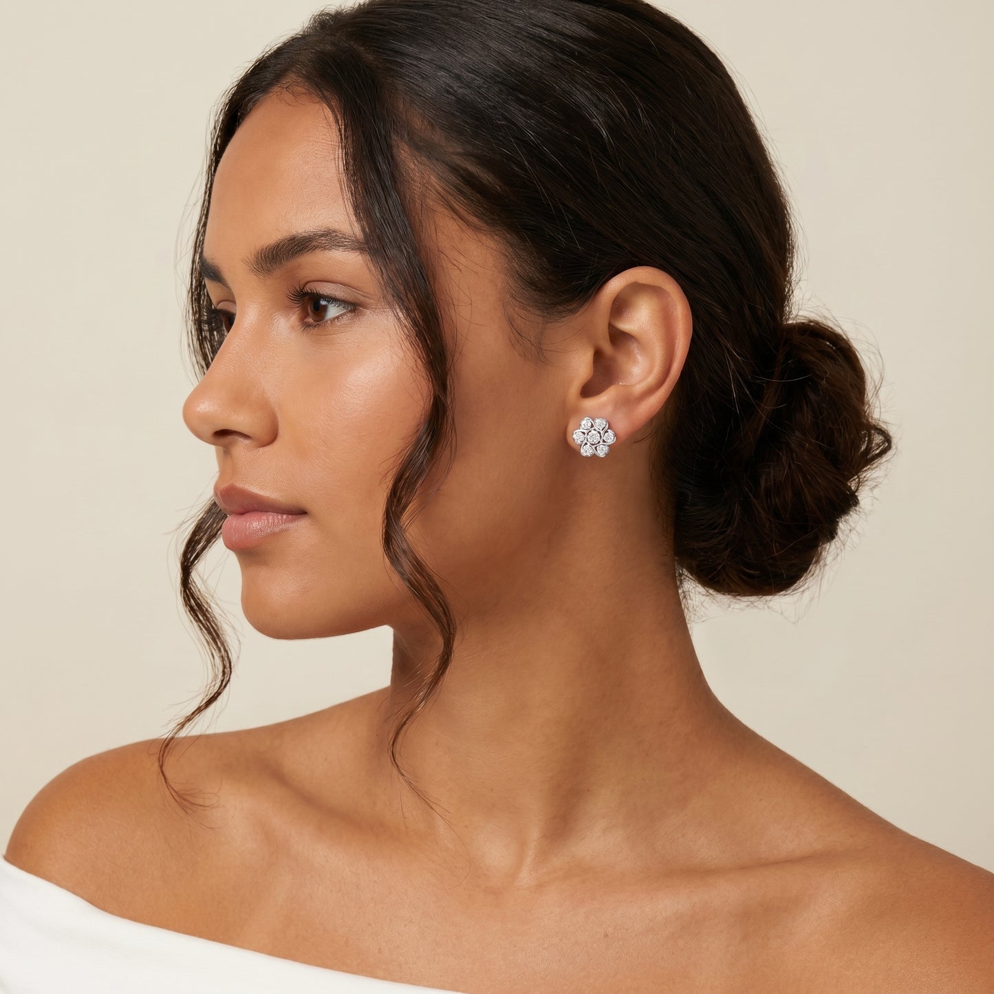 Fleur Royale Round Diamond Stud Earrings in Platinum - Round Cut Lab Diamond Platinum Ring