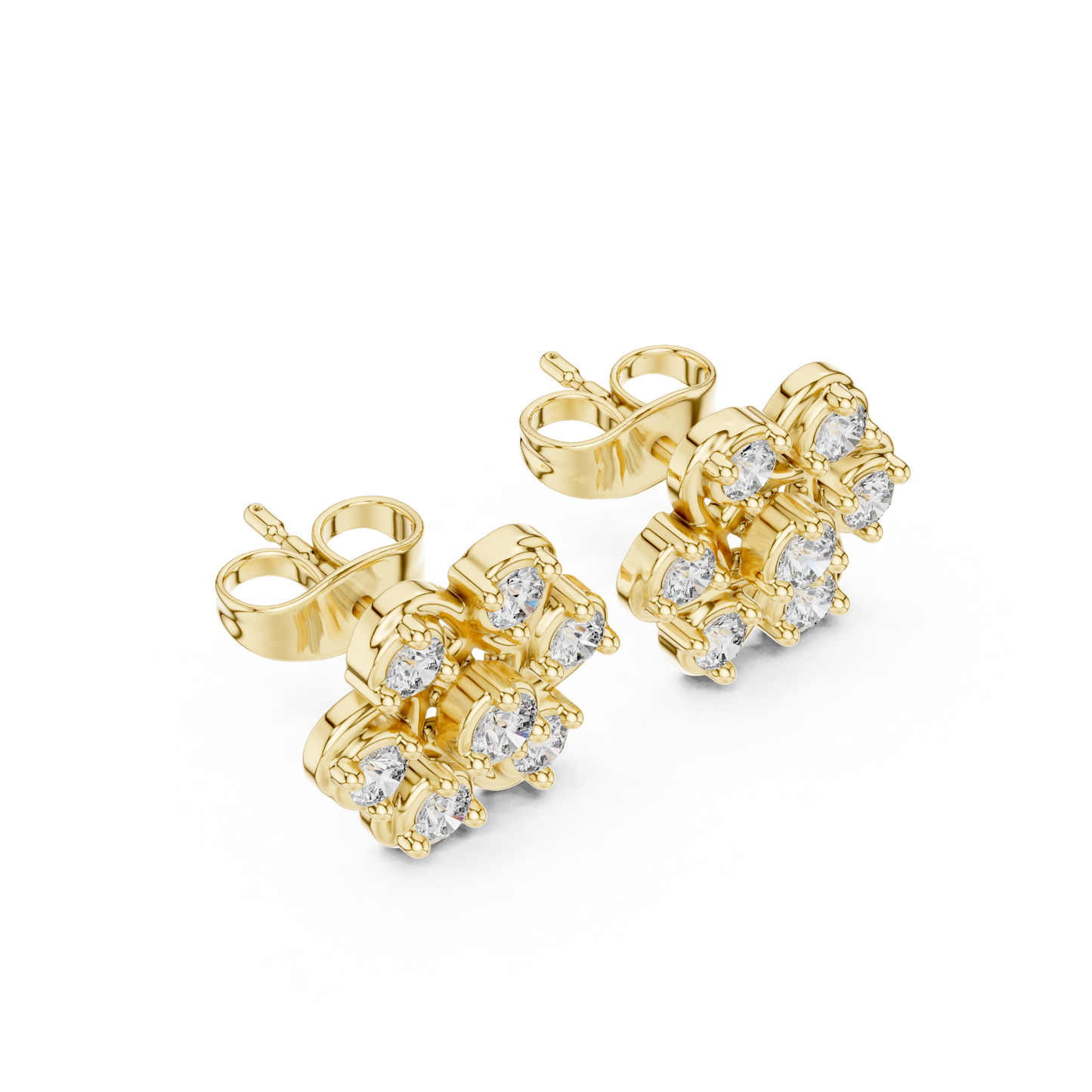 Fleur Royale Round Diamond Stud Earrings in Yellow Gold - Round Cut Lab Diamond Yellow Gold Ring