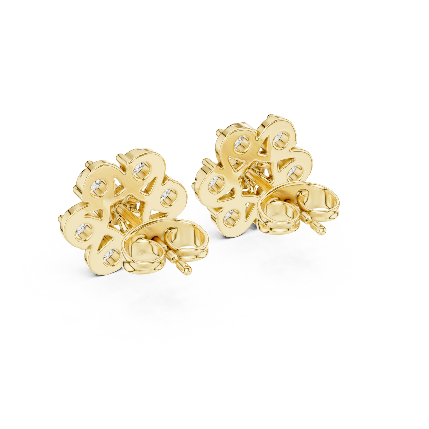 Fleur Royale Round Diamond Stud Earrings in Yellow Gold - Round Cut Lab Diamond Yellow Gold Ring