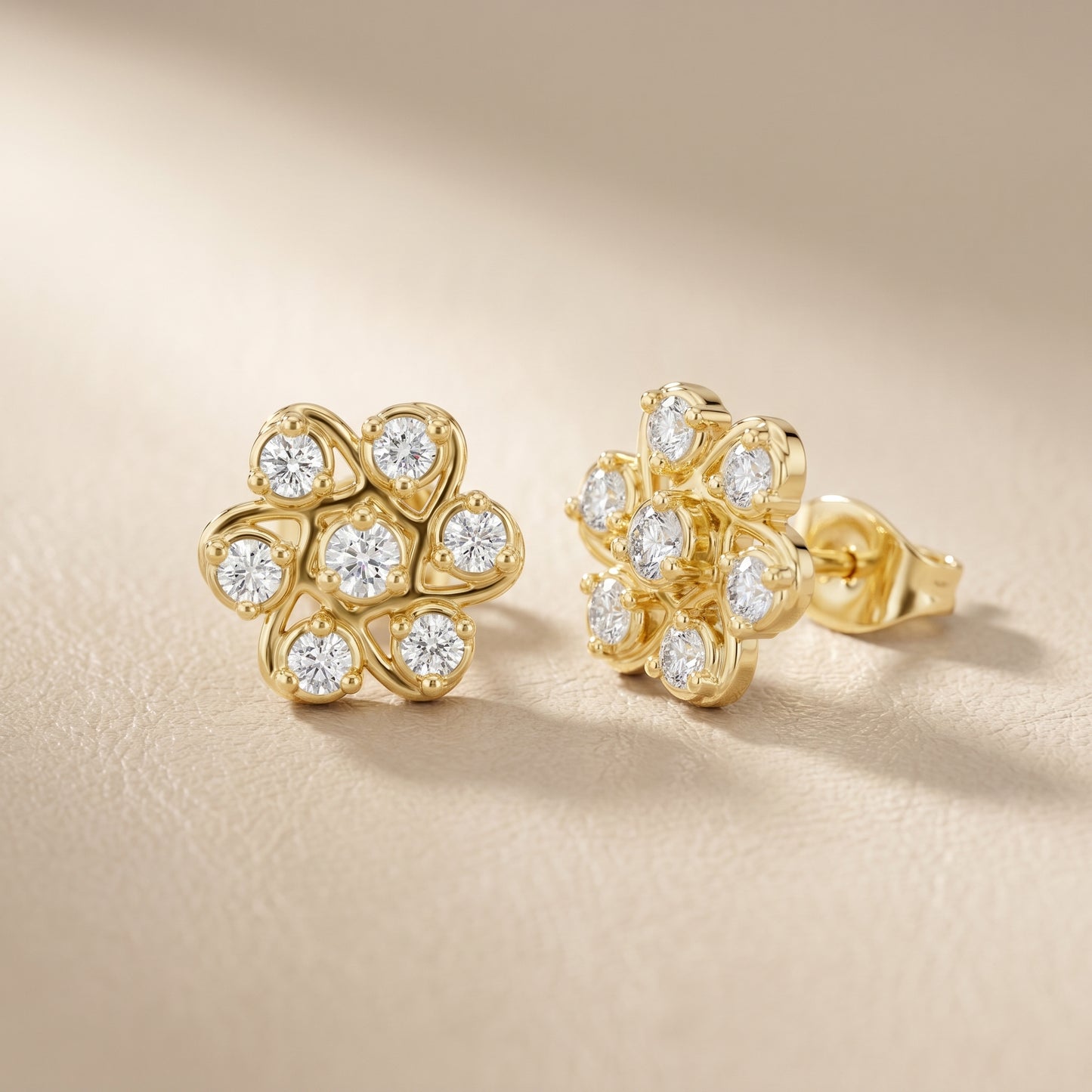 Fleur Royale Round Diamond Stud Earrings in Yellow Gold - Round Cut Lab Diamond Yellow Gold Ring