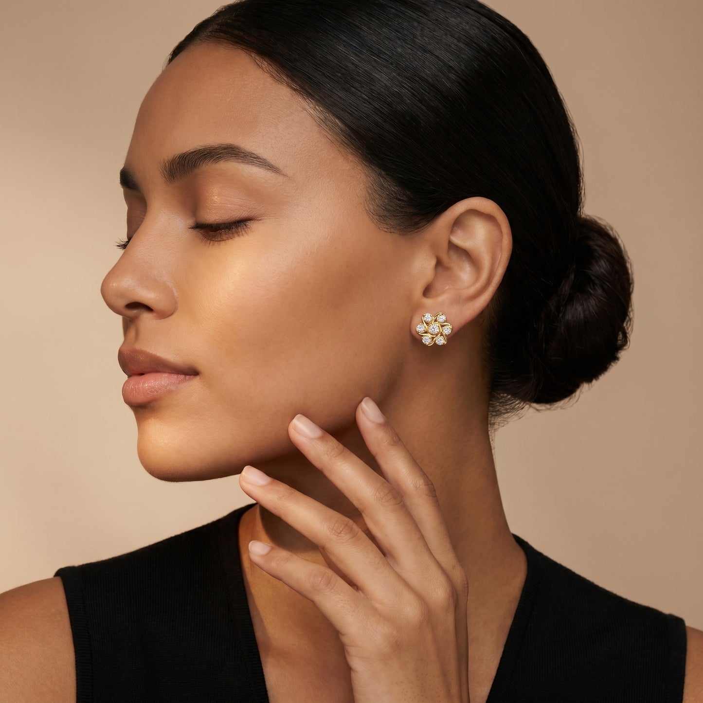 Fleur Royale Round Diamond Stud Earrings in Yellow Gold - Round Cut Lab Diamond Yellow Gold Ring