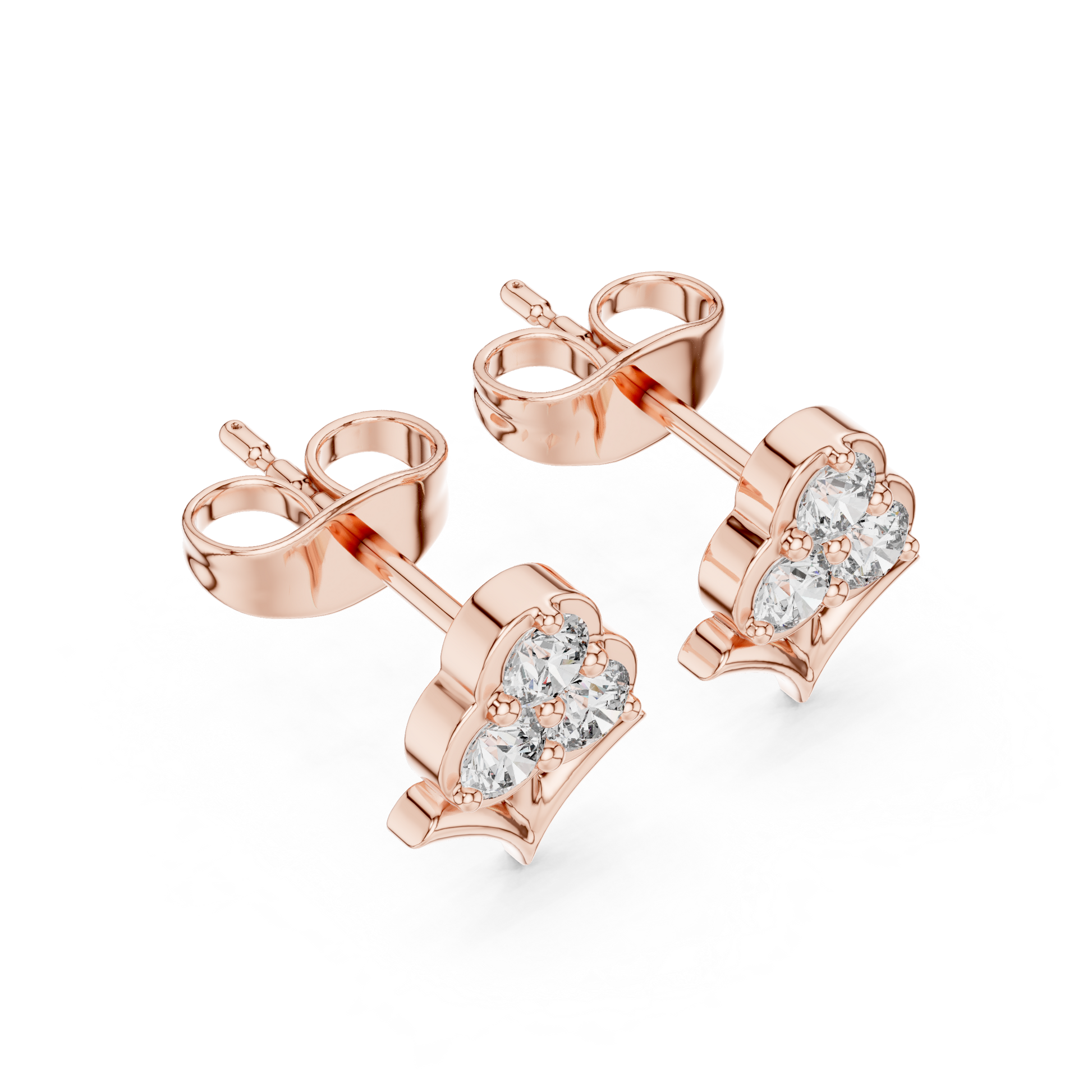 Fleur-de-Lis Round Diamond Stud Earrings in Rose Gold - Round Cut Lab Diamond Rose Gold Ring