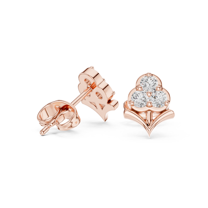 Fleur-de-Lis Round Diamond Stud Earrings in Rose Gold - Round Cut Lab Diamond Rose Gold Ring
