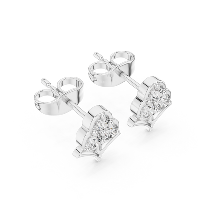 Fleur-de-Lis Round Diamond Stud Earrings in Silver - Round Cut Lab Diamond Silver Ring