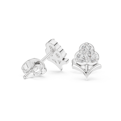 Fleur-de-Lis Round Diamond Stud Earrings in Silver - Round Cut Lab Diamond Silver Ring