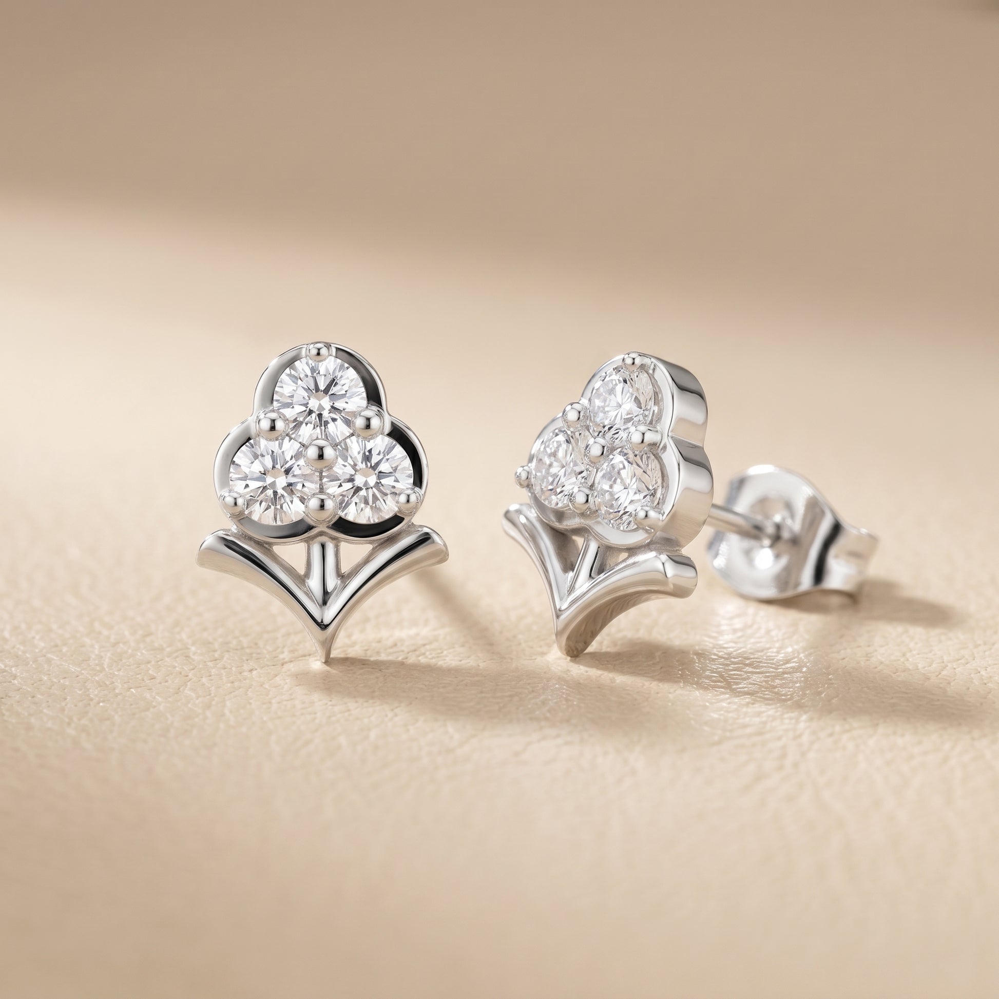 Fleur-de-Lis Round Diamond Stud Earrings in White Gold - Round Cut Lab Diamond White Gold Ring