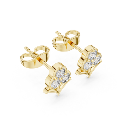 Fleur-de-Lis Round Diamond Stud Earrings in Yellow Gold - Round Cut Lab Diamond Yellow Gold Ring