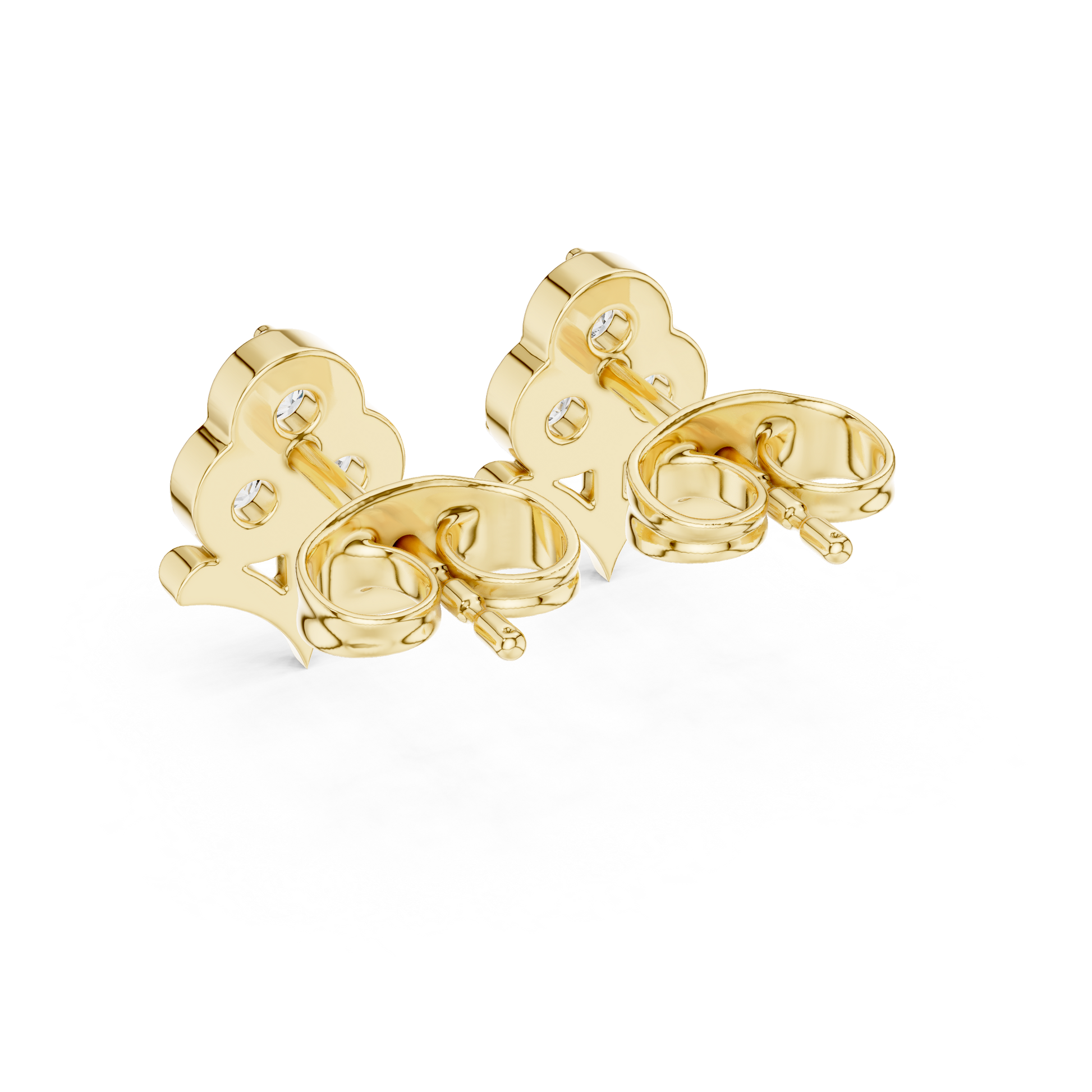 Fleur-de-Lis Round Diamond Stud Earrings in Yellow Gold - Round Cut Lab Diamond Yellow Gold Ring