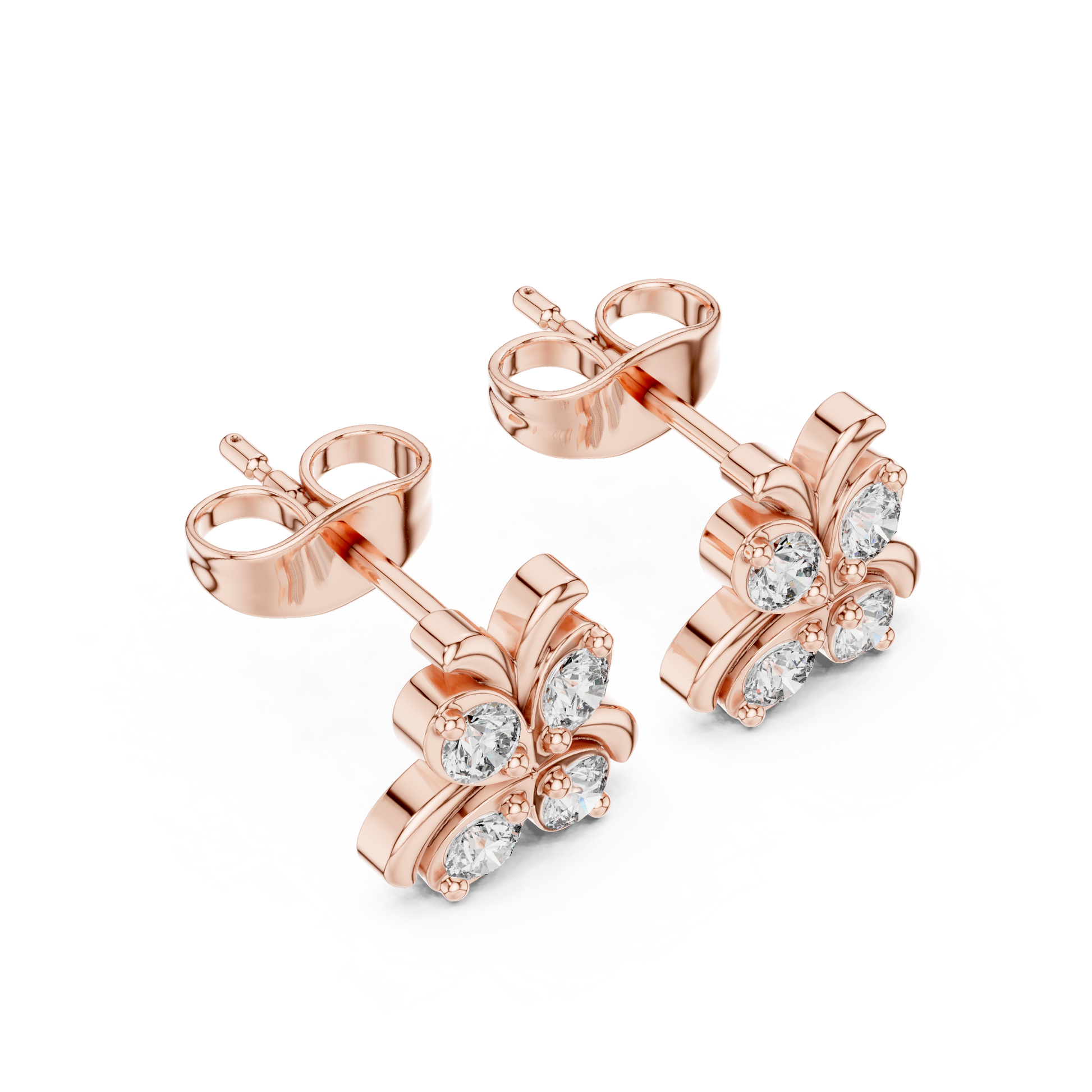 Astra Wing Round Diamond Stud Earrings in Rose Gold - Round Cut Lab Diamond Rose Gold Ring